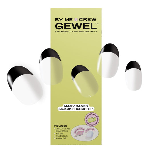 Mary Janes (Black French Tip) DIY Semi Cured Gel Nail Stickers ByMeAndCrew