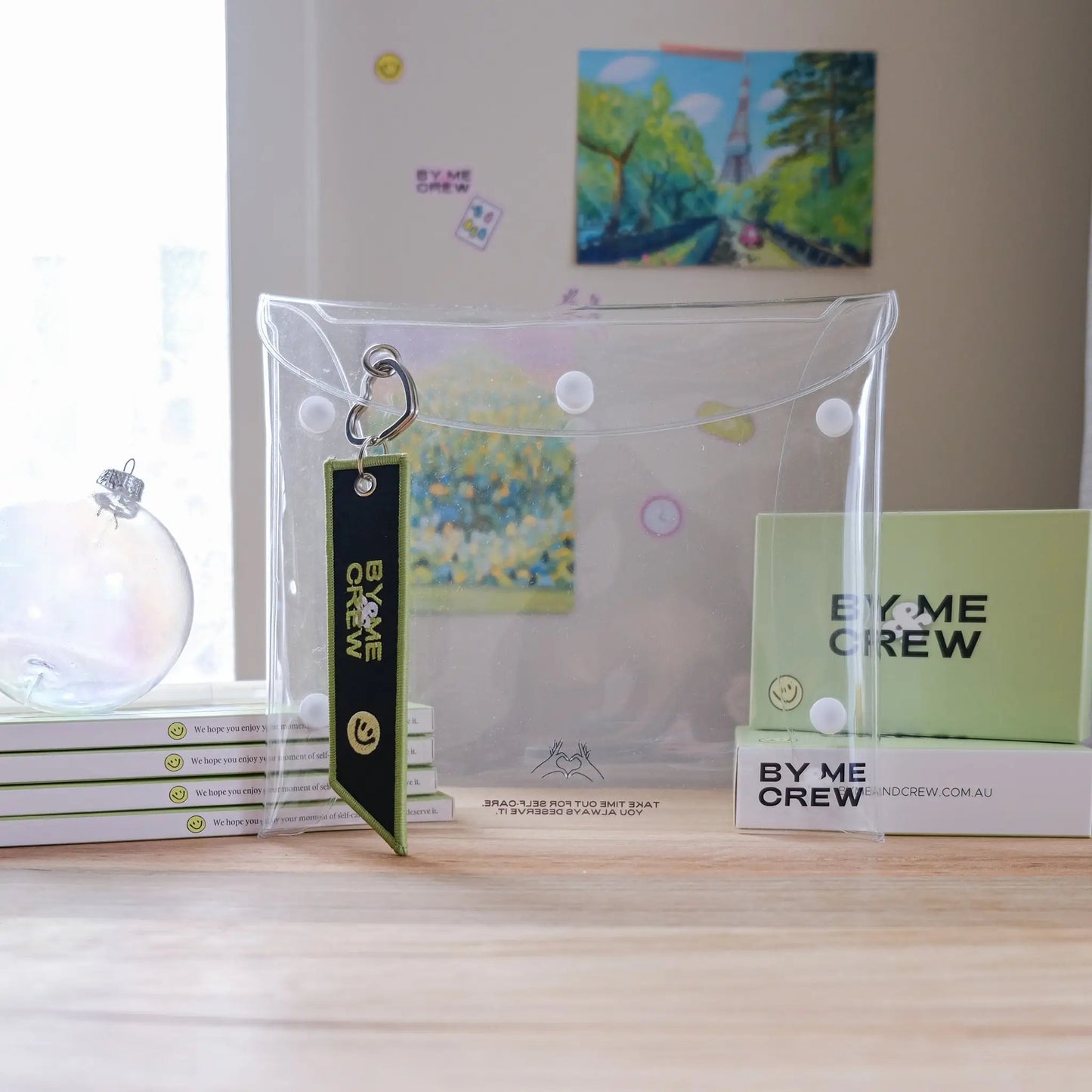 BY ME & CREW 3-in-1 Clear Cosmetic Pouch, Key Chain & Mat
