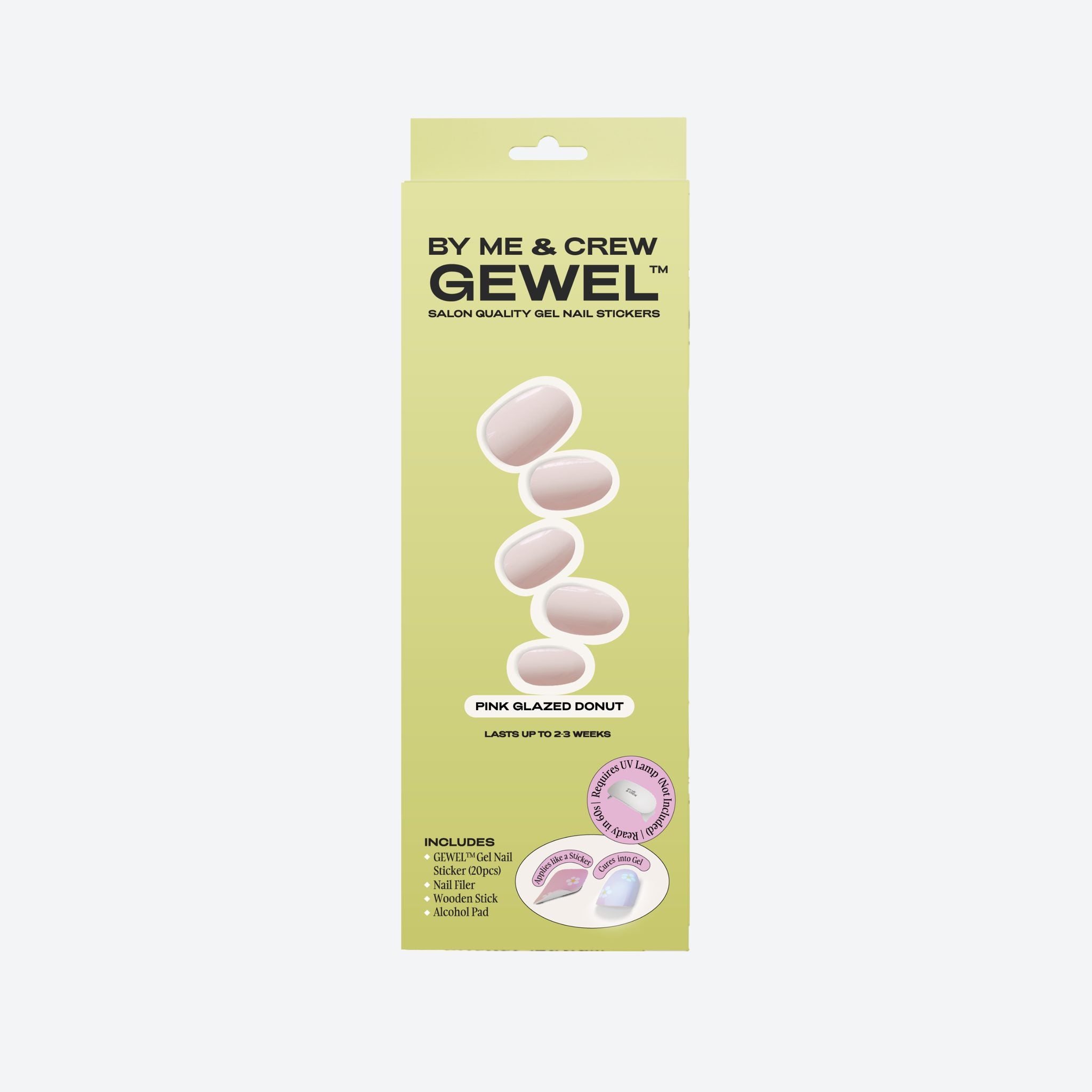 Pink Glazed Donut GEWEL™ semi-cured gel nail stickers box – lasts up to 2–3 weeks