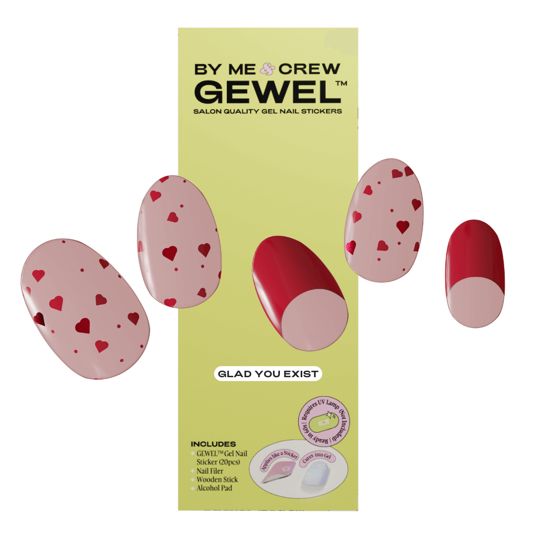 Glad You Exist' Valentine's Hearts DIY Semi Cured Gel Nail Stickers