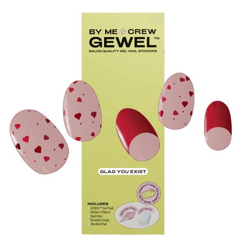 Glad You Exist' Valentine's Hearts Semi Cured Gel Nail Stickers