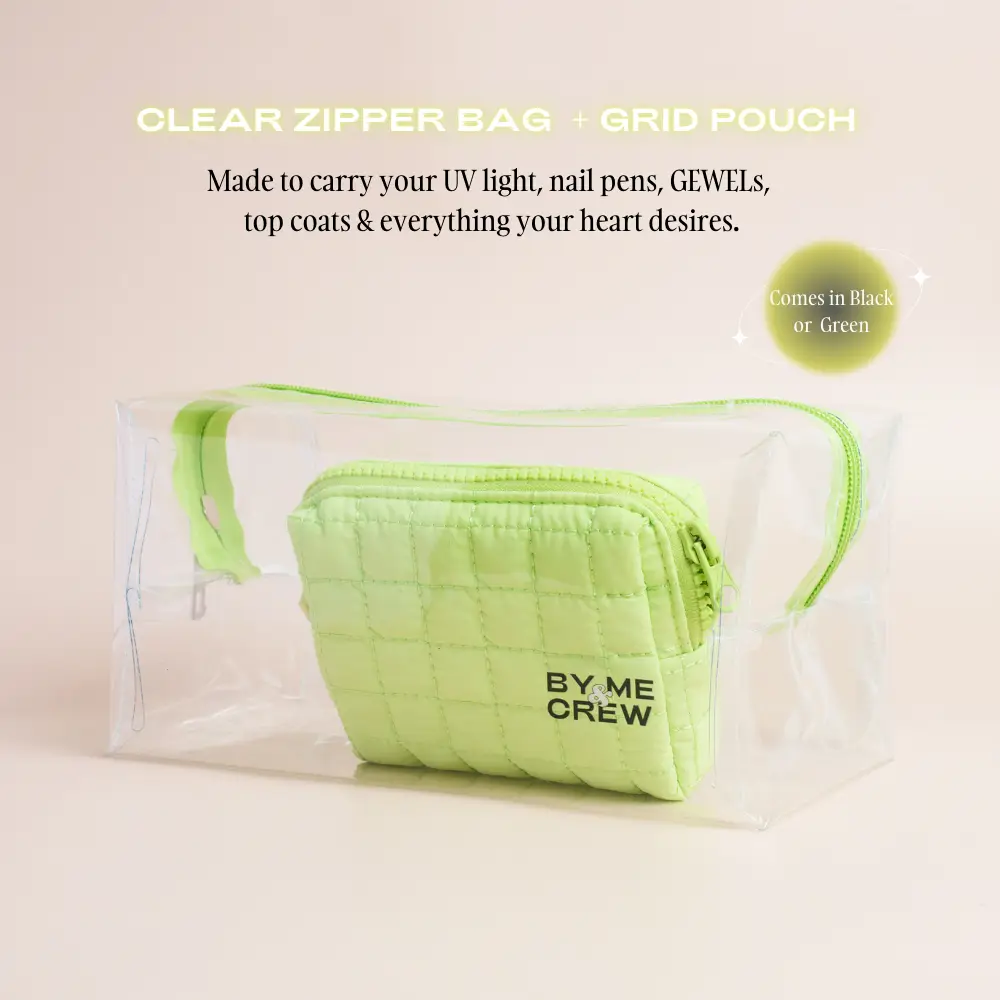 By Me & Crew's Clear Zipper Bag with Cloud Pouch (Green)