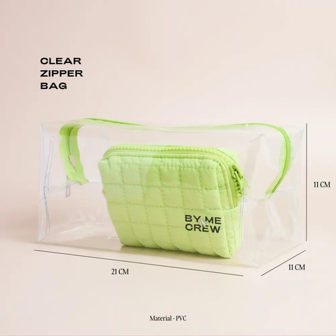 By Me & Crew's Clear Zipper Bag with Cloud Pouch (Green)