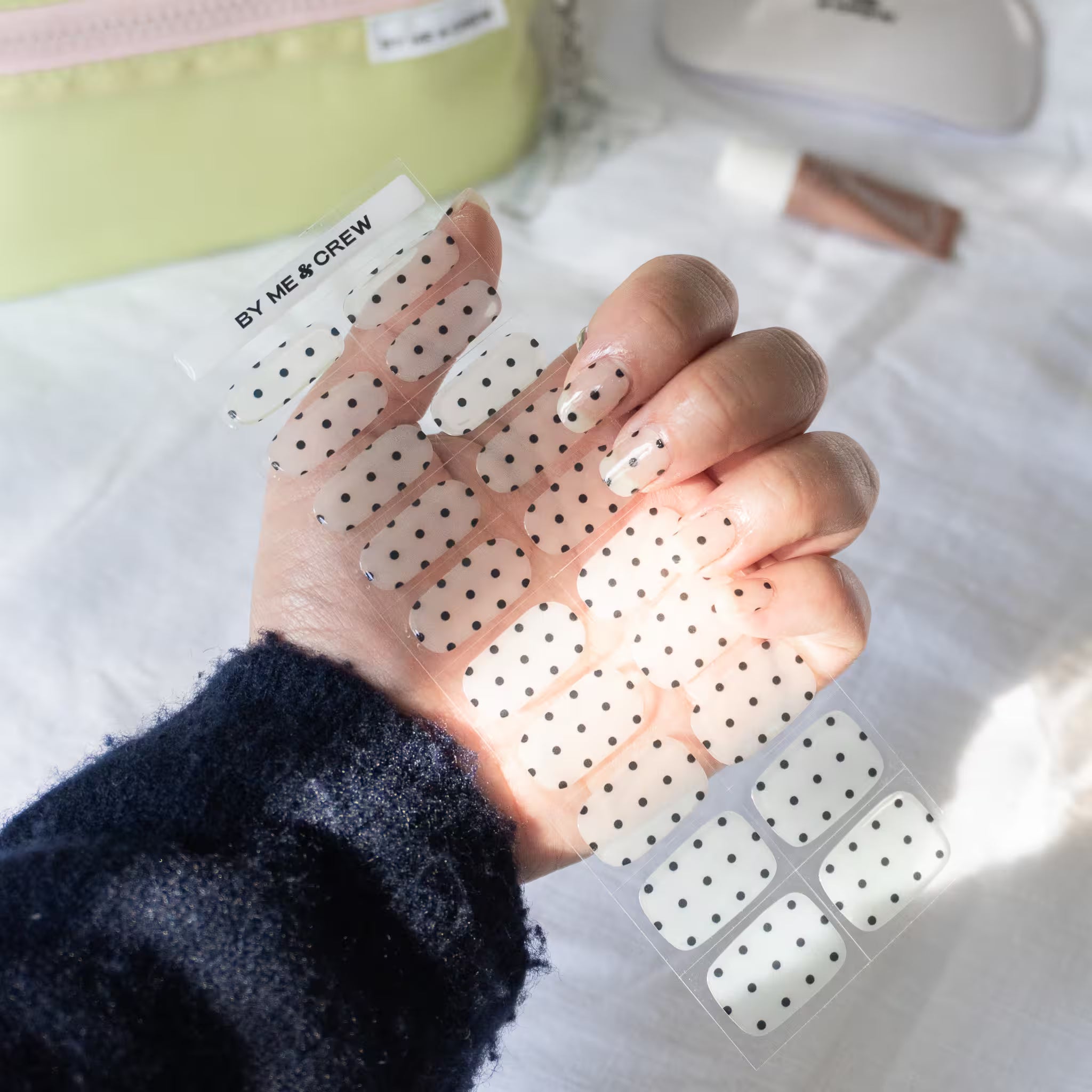 Black & Milky White Polka Dot DIY Semi Cured Gel Nail Stickers-3