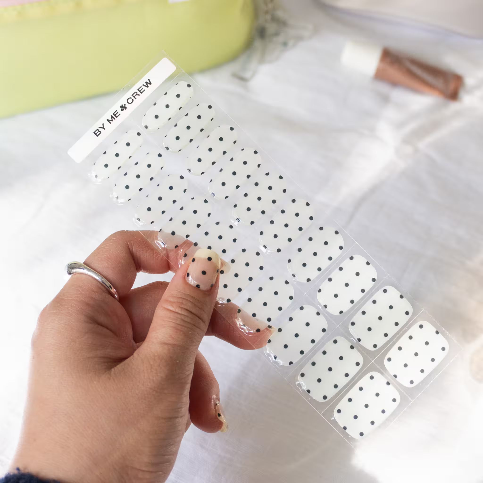 Black & Milky White Polka Dot DIY Semi Cured Gel Nail Stickers-5