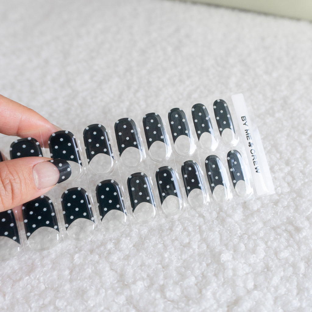 Black Polka Dot French Tip DIY Semi Cured Gel Nail Stickers-6