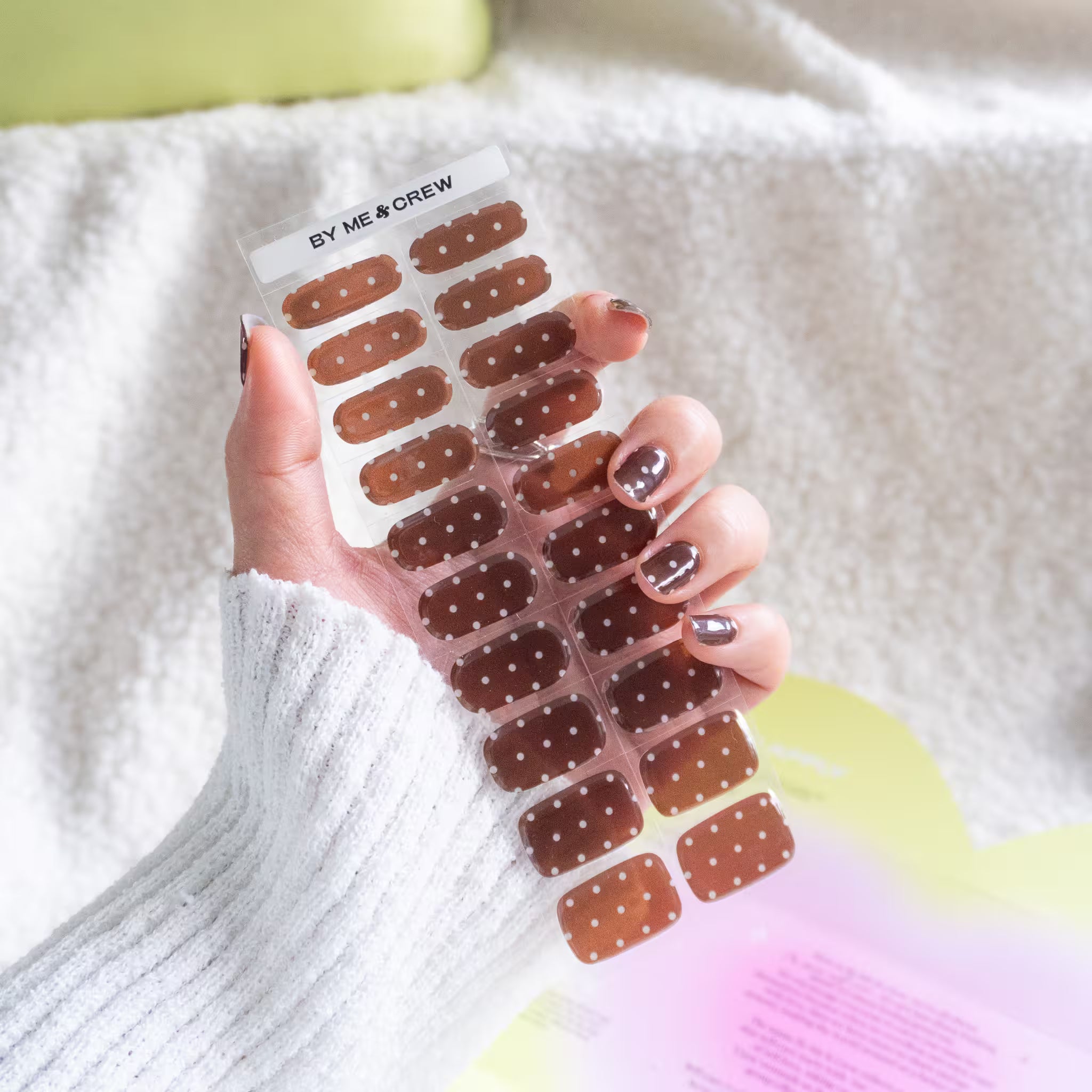 Brown Polka Dot DIY Semi Cured Gel Nail Stickers-3