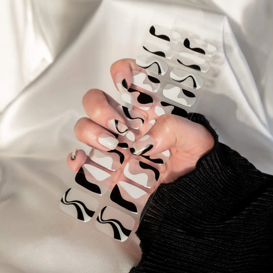 Monochrome Waves Semi Cured Gel Nail Stickers