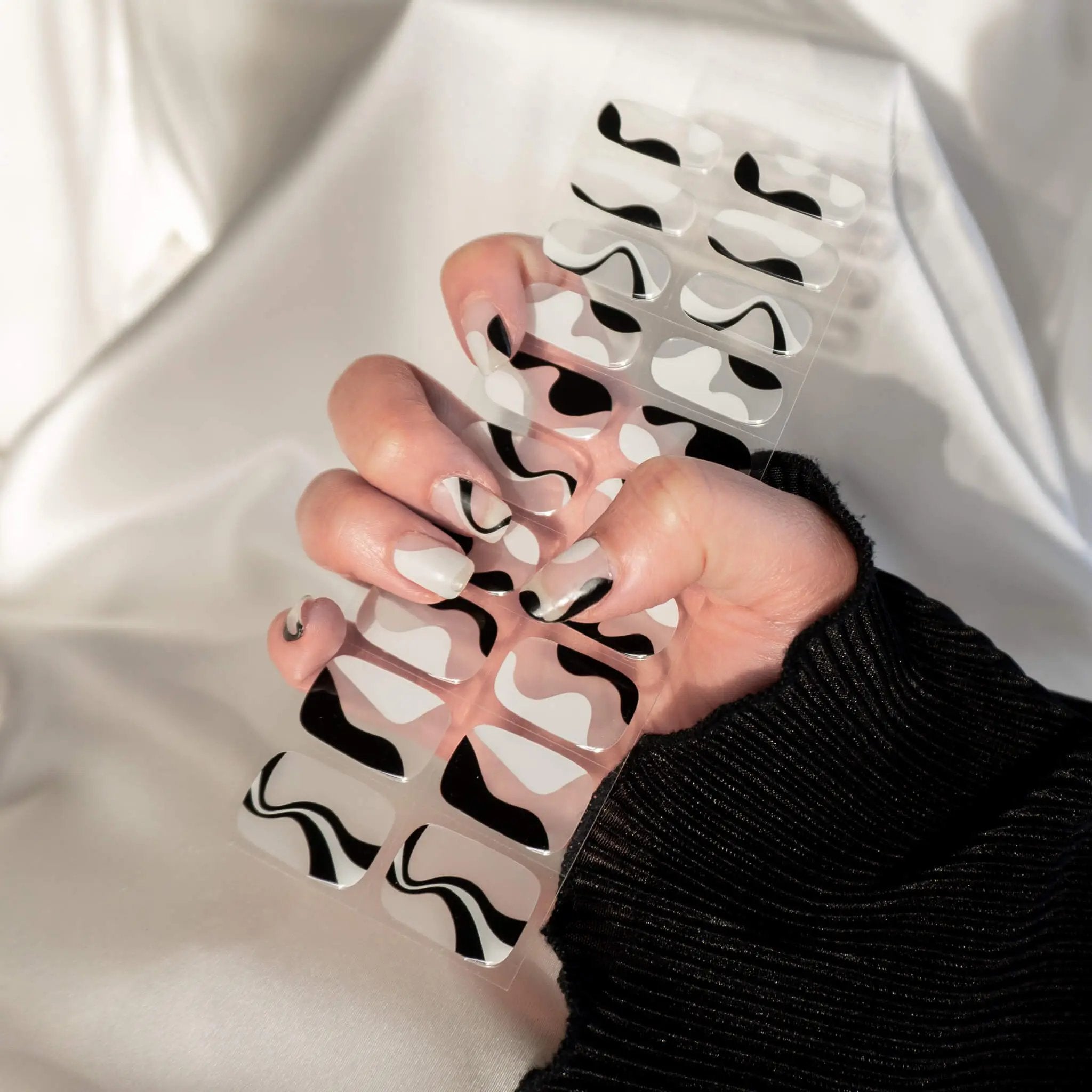 Monochrome Waves Semi Cured Gel Nail Stickers