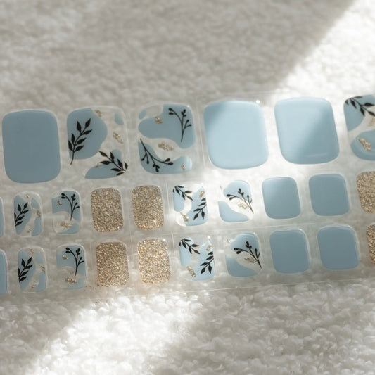 [PEDI / TOES] Gentle Floral Blue Shimmers Semi Cured Gel Nail Stickers