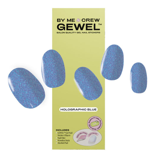 Holographic Blue DIY Semi Cured Gel Nail Stickers By Me and Crew