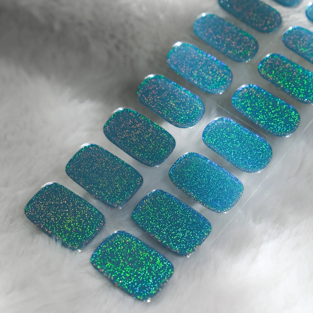Holographic Blue/Teal Semi Cured Gel Nail Stickers