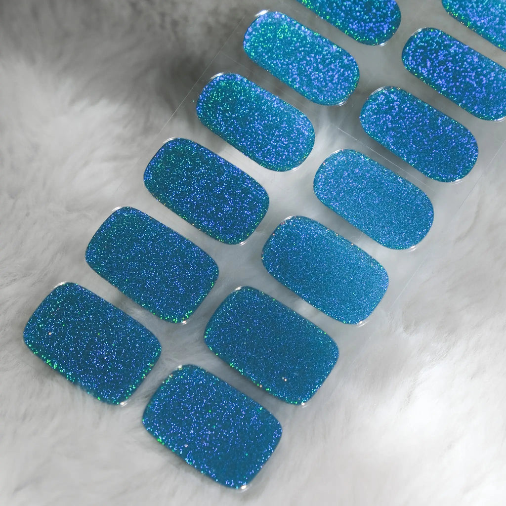 Holographic Blue/Teal Semi Cured Gel Nail Stickers