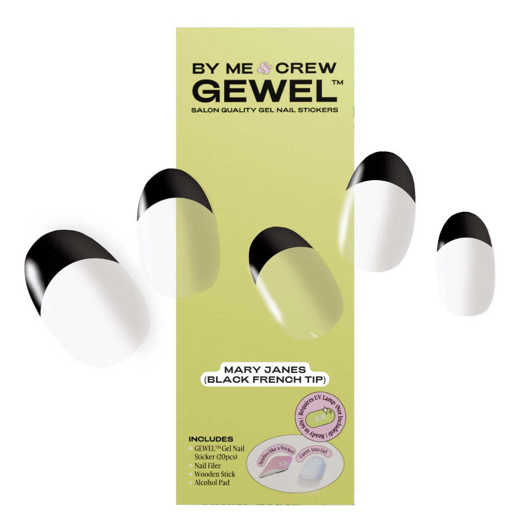 Mary Janes (Black French Tip) DIY Semi Cured Gel Nail Stickers