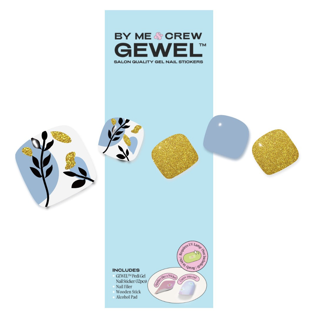 [PEDI / TOES] Gentle Floral Blue Shimmers DIY Semi Cured Gel Nail Stickers