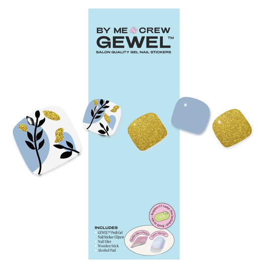[PEDI / TOES] Gentle Floral Blue Shimmers DIY Semi Cured Gel Nail Stickers ByMeAndCrew