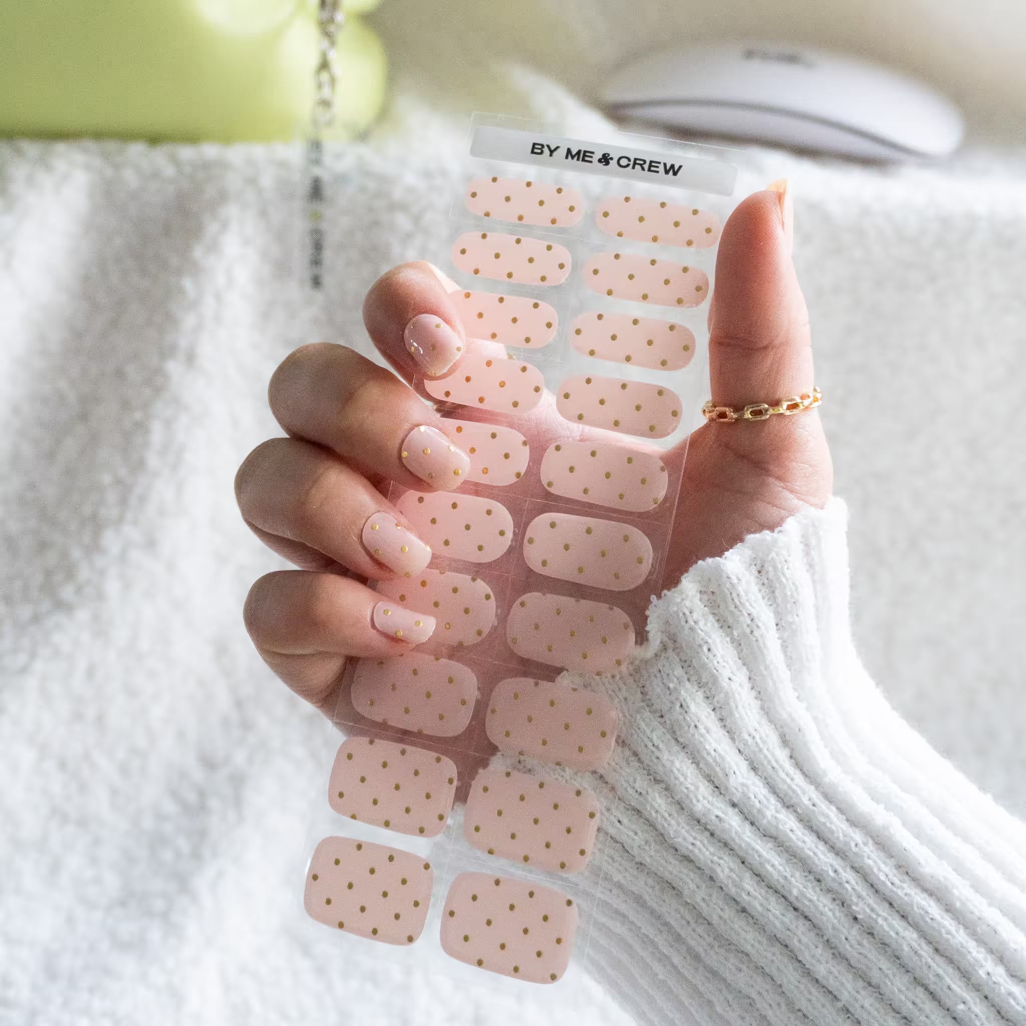 Pink and Gold Polka Dot DIY Semi Cured Gel Nail Stickers-3