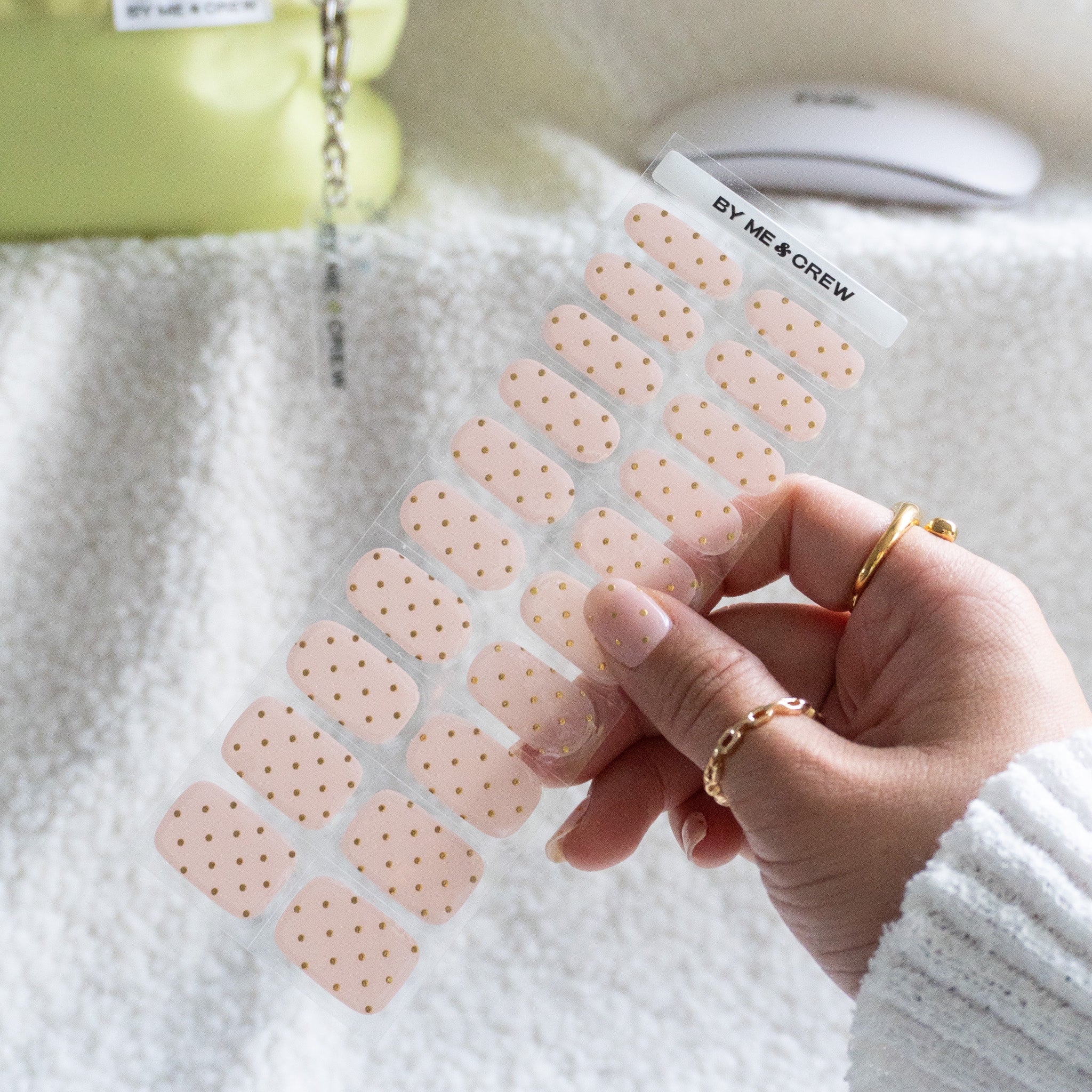 Pink and Gold Polka Dot DIY Semi Cured Gel Nail Stickers-5