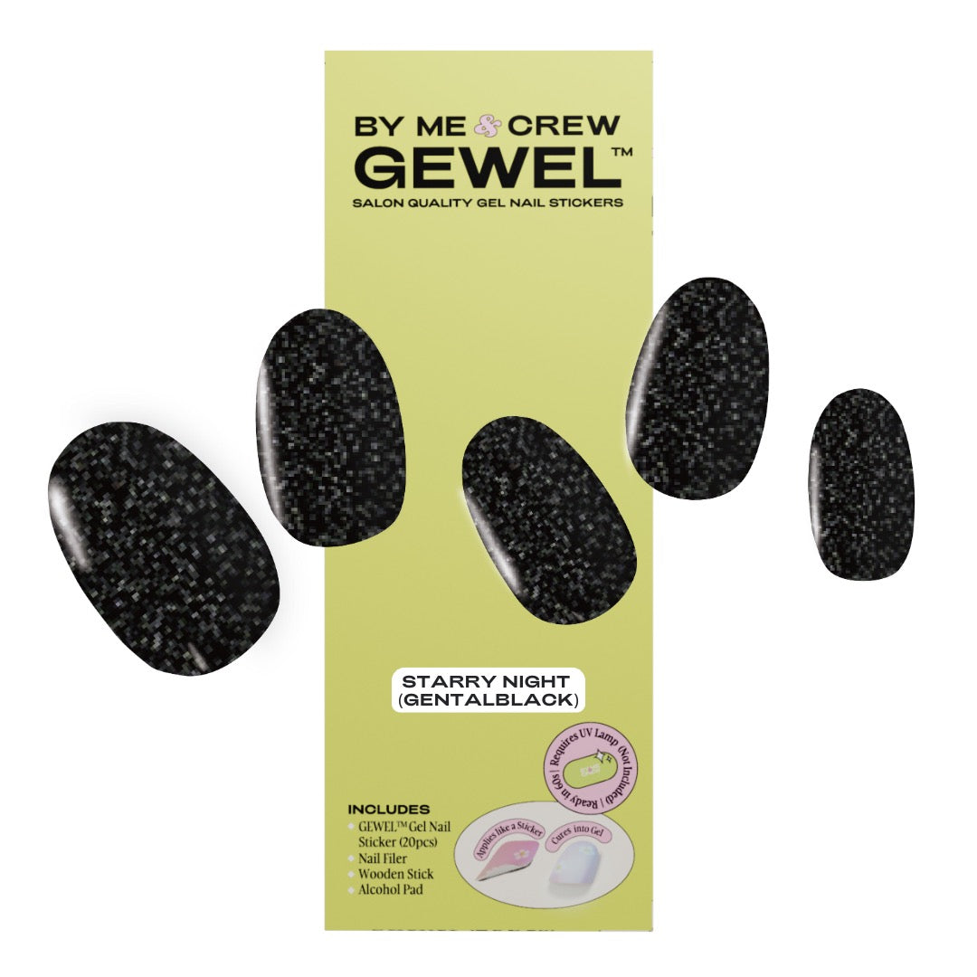 Starry Night (Shimmery Black) DIY Semi Cured Gel Nail Stickers