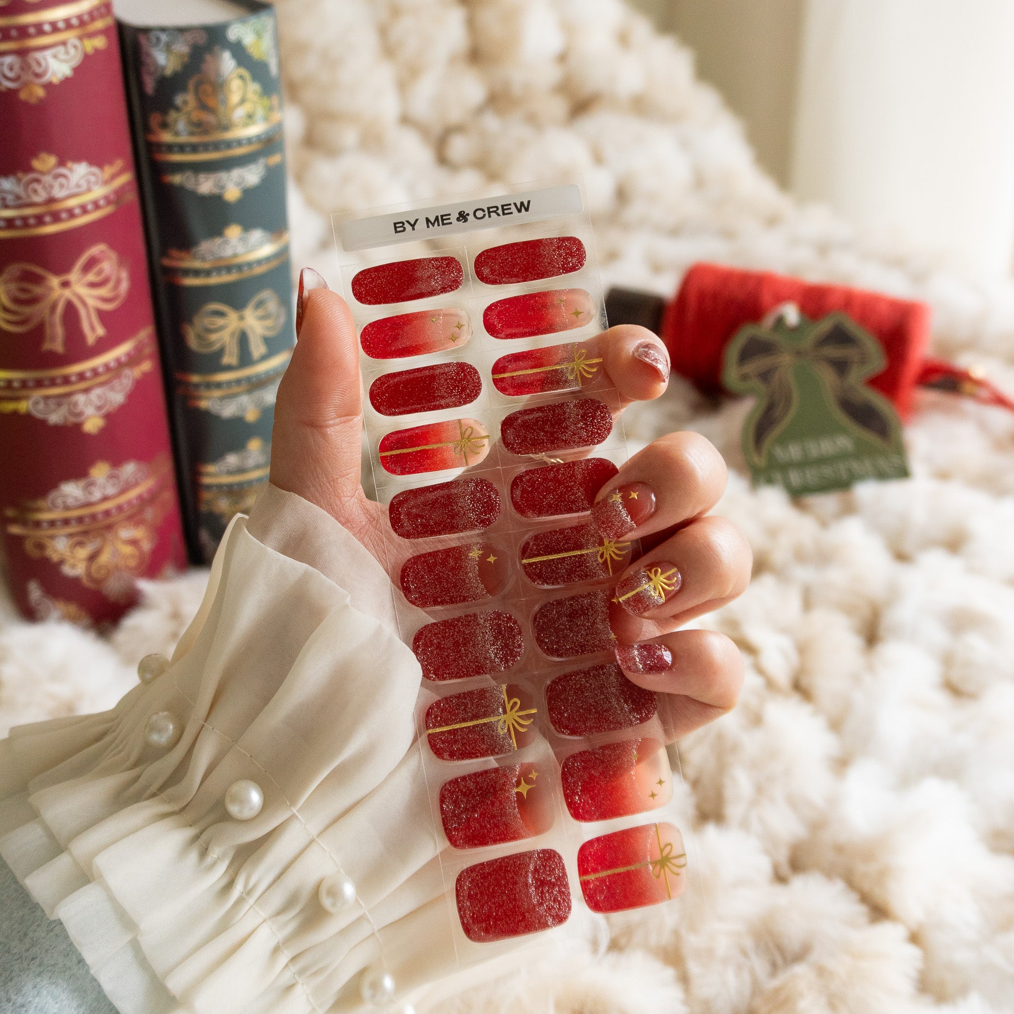 Wrapped in Red DIY Semi Cured Gel Nail Stickers-4