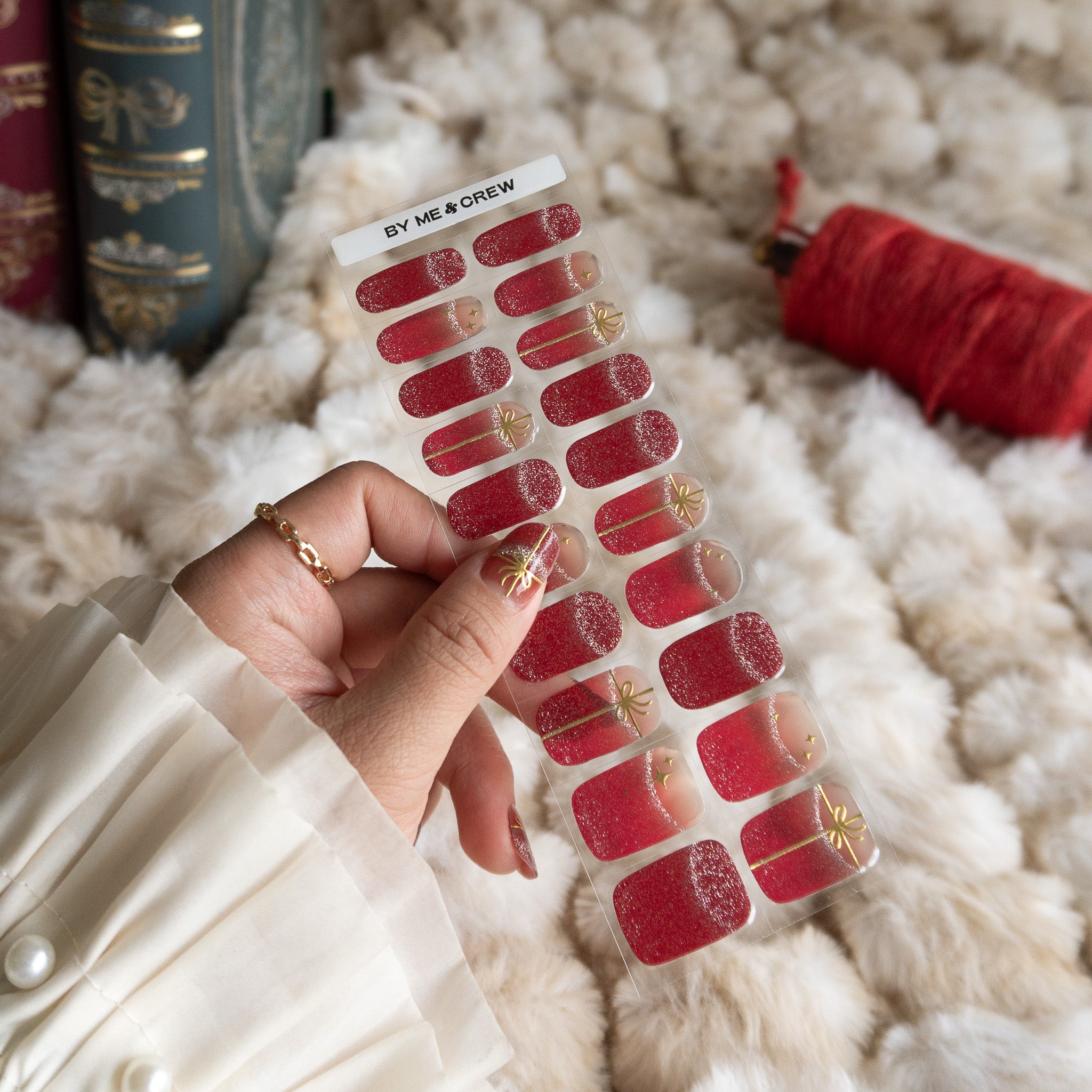 Wrapped in Red DIY Semi Cured Gel Nail Stickers-8