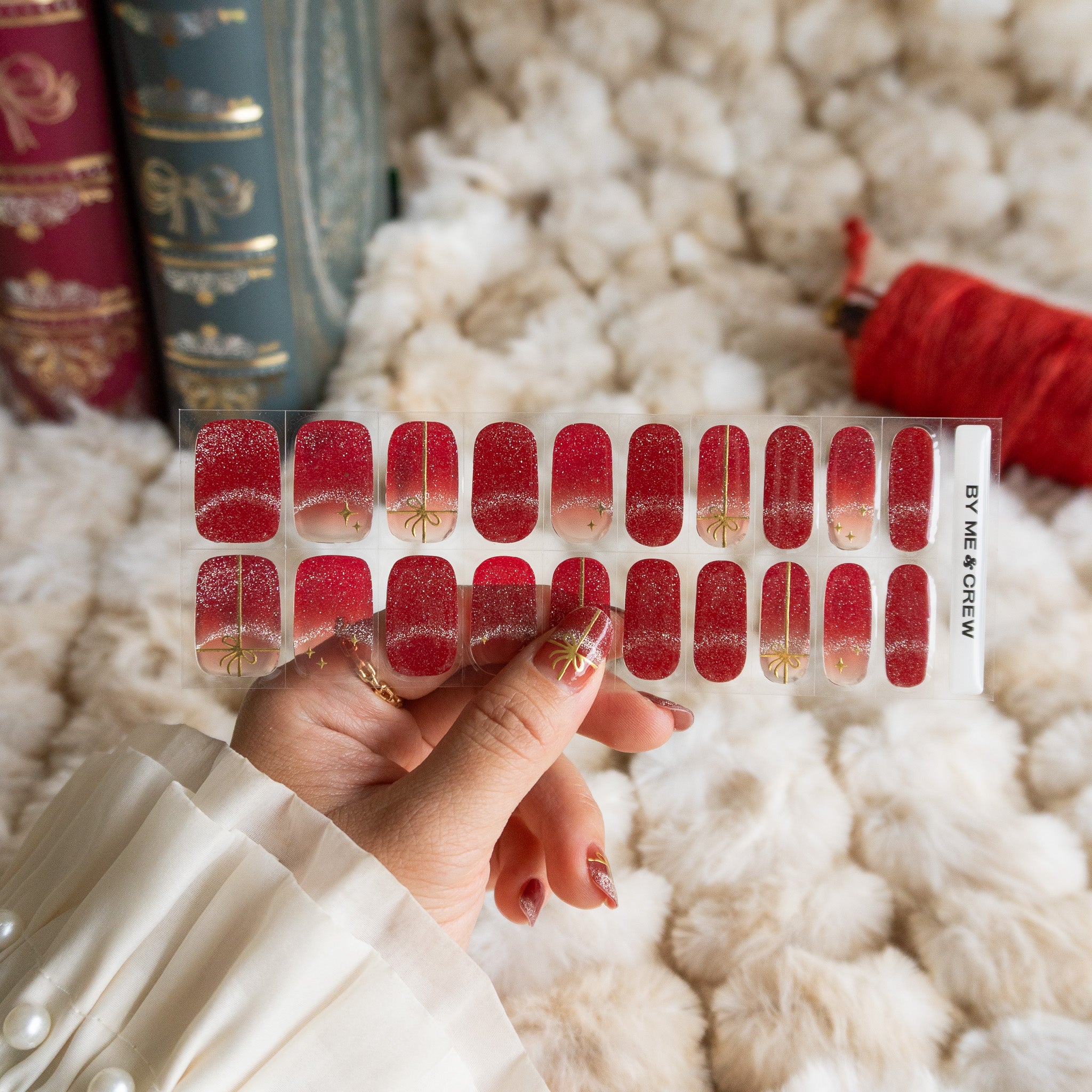 Wrapped in Red DIY Semi Cured Gel Nail Stickers-9