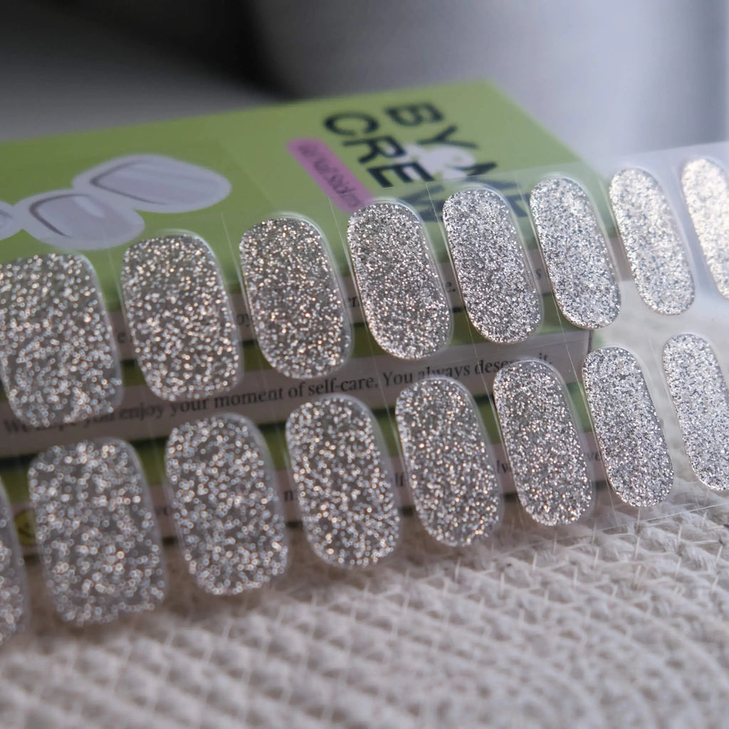 [NEW] Silver Sparkly Sequins Semicured Gel Nail Stickers Kit
