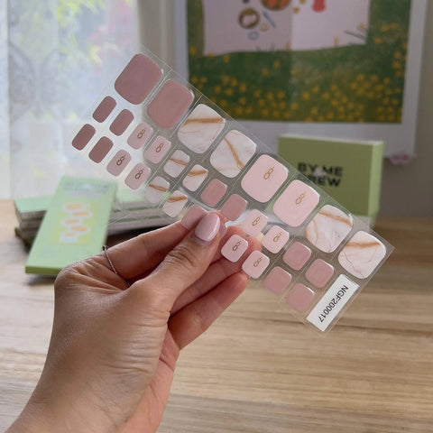 [PEDI / TOES] Soft Pink Marbling Semicured DIY Gel Nail Sticker Kit